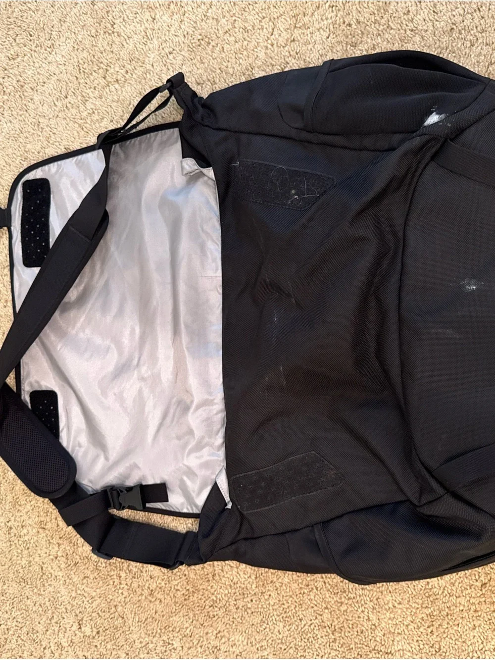 Patagonia Black Messenger Bag with Silver Reflective Strip